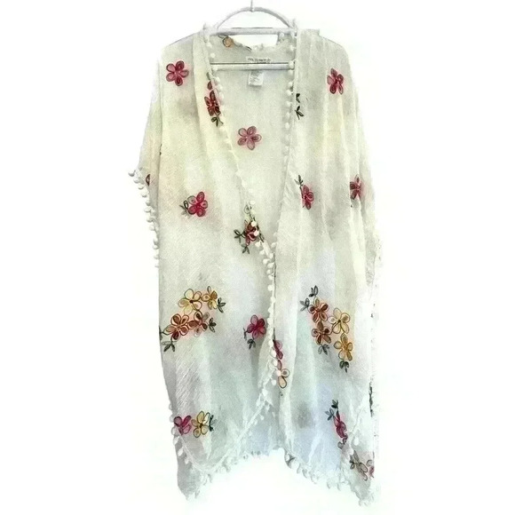 Pool To Party Embroidered Floral Kimono Swimsuit Coverup Subtle Luxury OS - Picture 2 of 13